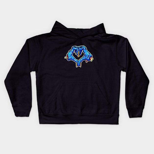 Zombie Fingers I Love You Hand Sign Blue Kids Hoodie by Squeeb Creative